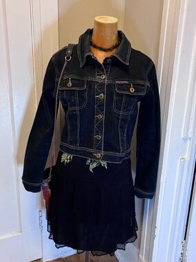 Parasuco 1999 Black Denim Jacket with Tan Contrast Stitching